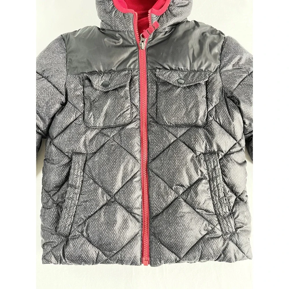 Snozu Kids Youth Puffer‎ Jacket Size 5 Black Red Hooded Fleece Lined Coat
